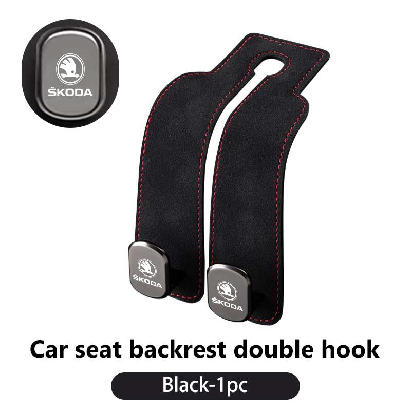 WLNQ1 For Skoda 2 in 1 Car Headrest Hook Suede Rear Seat Hanging Dual Hook Alloy Hook Storage Hanger Rapid Octavia Derivative Enyaq-iV