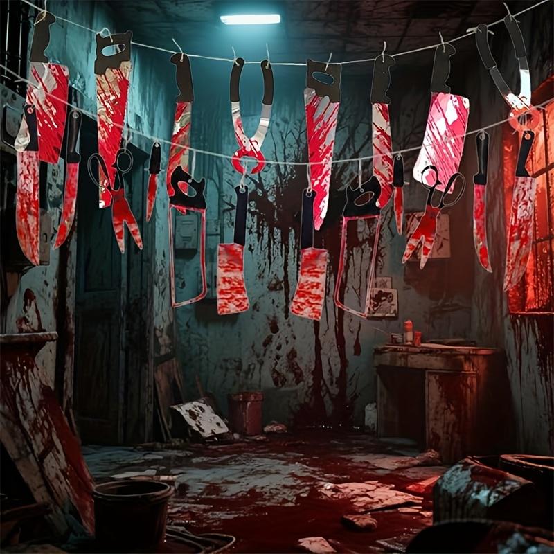 Halloweenowy Baner z Krwawym Nożem Straszna Dekoracja Wisząca Halloween Bar Klub Zombie Wampir Impreza Dekoracje Artykuły