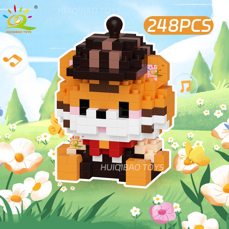 HUIQIBAO MINI Weihnachten Giraffe Capybara Kunst Hut Hund Mikro Baustein Set Stadt Cartoon Tier Diamant Steine Spielzeug Erwachsener