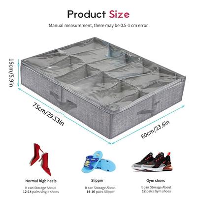 1 Piece Under Bed Shoe Storage Organizer, Can Accommodate 12 To 16 Pairs of Shoes, with Transparent Window, Breathable, Foldable