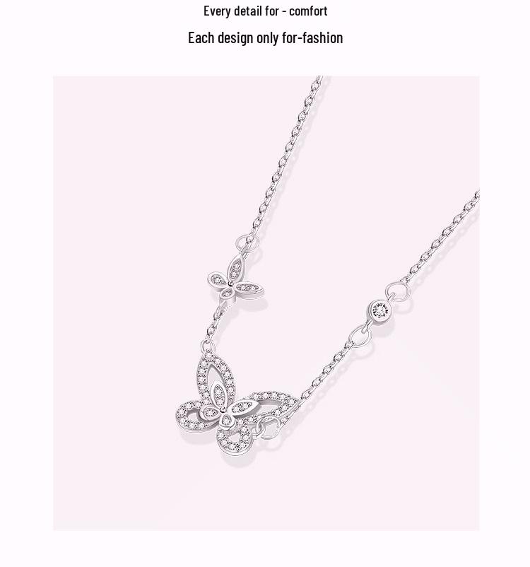 High-Quality Moissanite Silver Double Butterfly Necklace for Women - Ideal Qixi Gift
