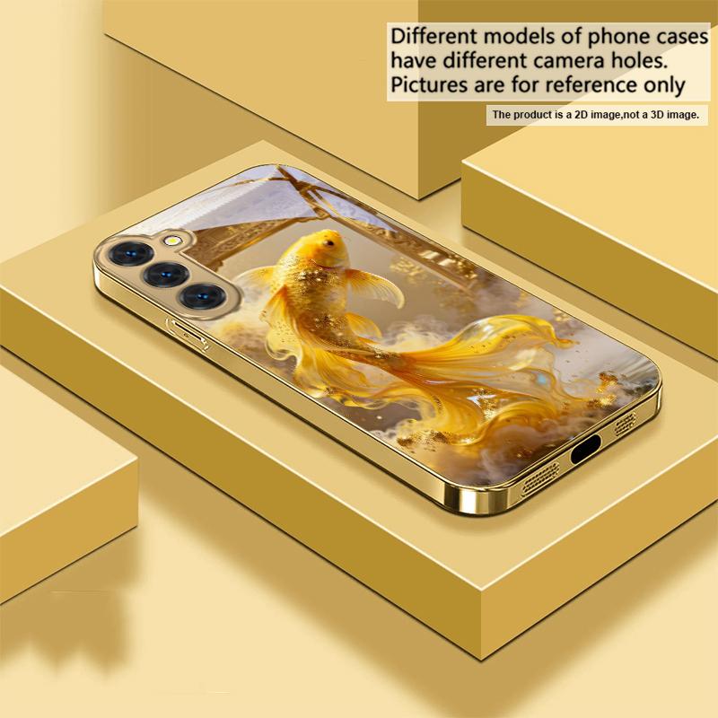 Harmonious Golden Carp For Samsung Galaxy S20 FE S21 S22 S23 Plus S24 Ultra 25Ultra S21+ S9+ S22Plus Golden Glass Phone Case