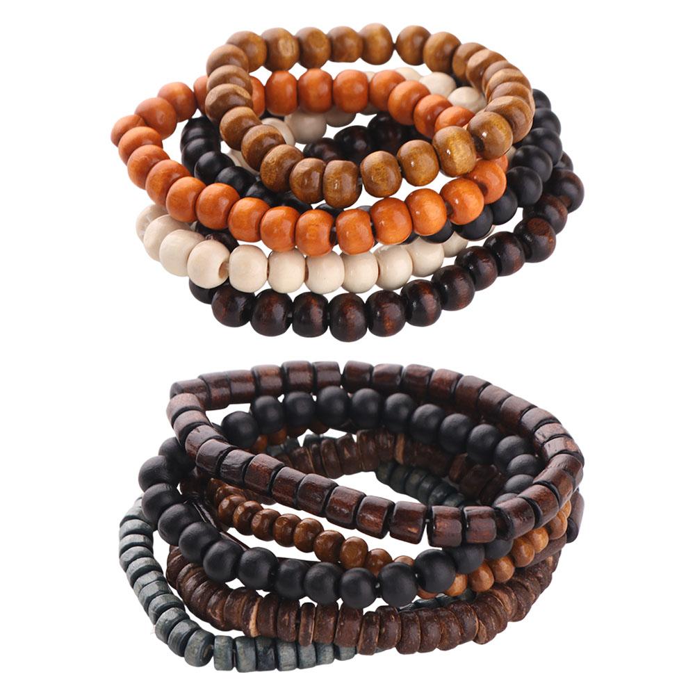 5pcs/set New Design Natural Wood Bracelet Punk Men's Bangle Classic Wood Beaded Bracelet  Jewelry