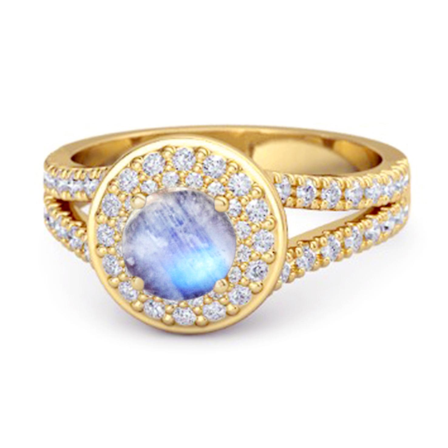 Moonstone Double Halo Accents Ring -925 Sterling Silver Gold Vermeil 11.5 жёлтый/золотой