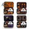 Haunted House Gift Box Halloween Mini Tin Gift Plush Ghost with Candy Storage Scene Collectible Micro Theater for Kids Party Favor Witch