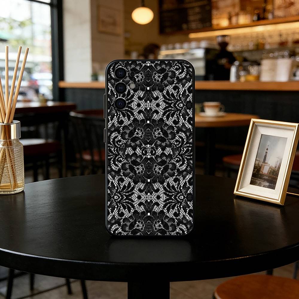 

Vintage Lace Phone Case For Phone Case Black Silicone Soft For Samsung S25,S24,S21,S22,S23,S30,Ultra,S20,Plus,Fe,Lite Samsung S21plus