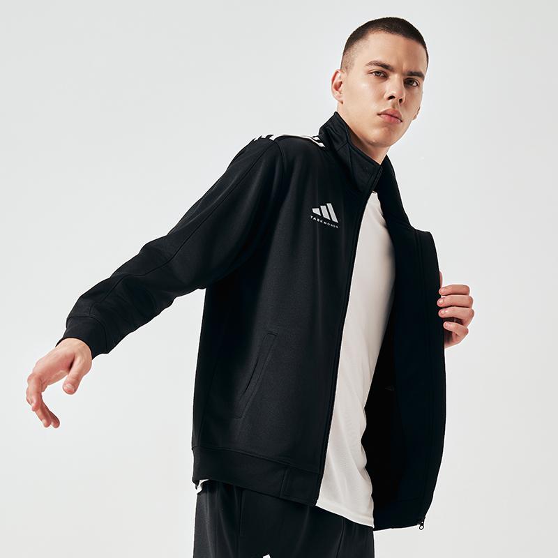 adidas Vintage Sports Solid Color Stand Collar Casual Logo Jacket Men Jacket Black White TR90JT-BW