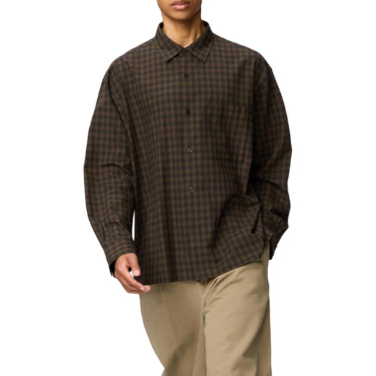 UNIQLO Fashionable Retro Commuter Loose Comfortable Casual Plaid Long Sleeve Shirt Unisex shirts 488793-36