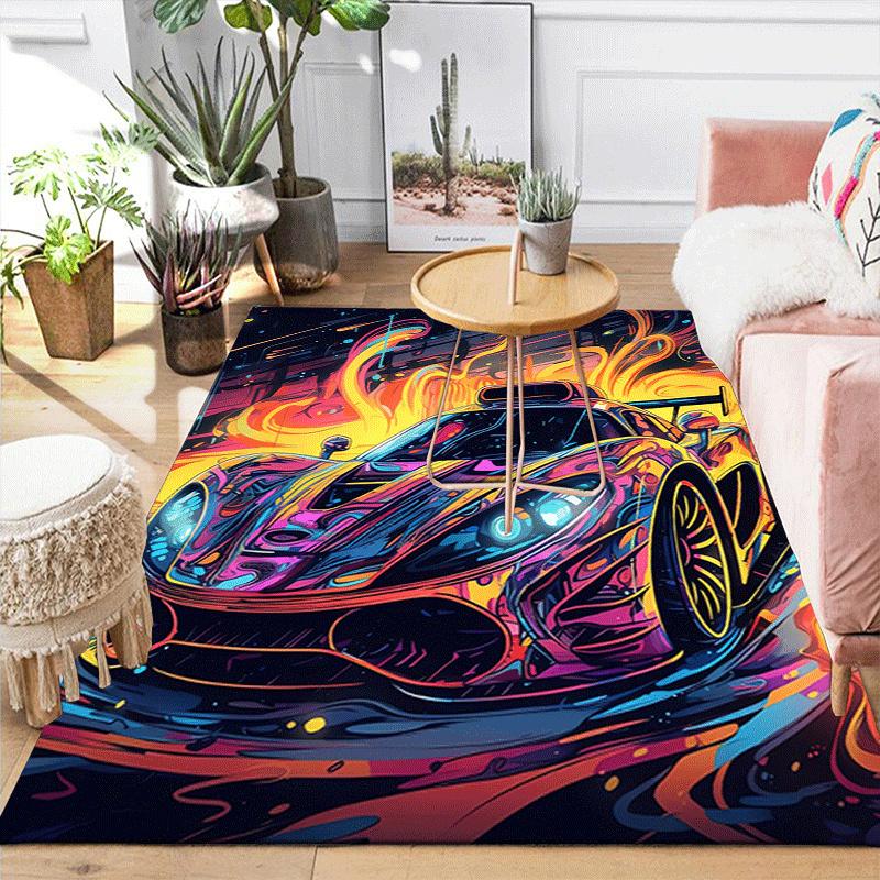 1pc Flame Racing Print, Design Indoor Area Rug, Soft, Anti-Slip, and Durable Gaming Room Decor for Bedroom, Living Room, and Exercise Rugs,