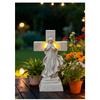 LED Solar Powered Resin Angel Cross Statue for Garden and Memorial Decor Outdoor Use Weather Resistant Material