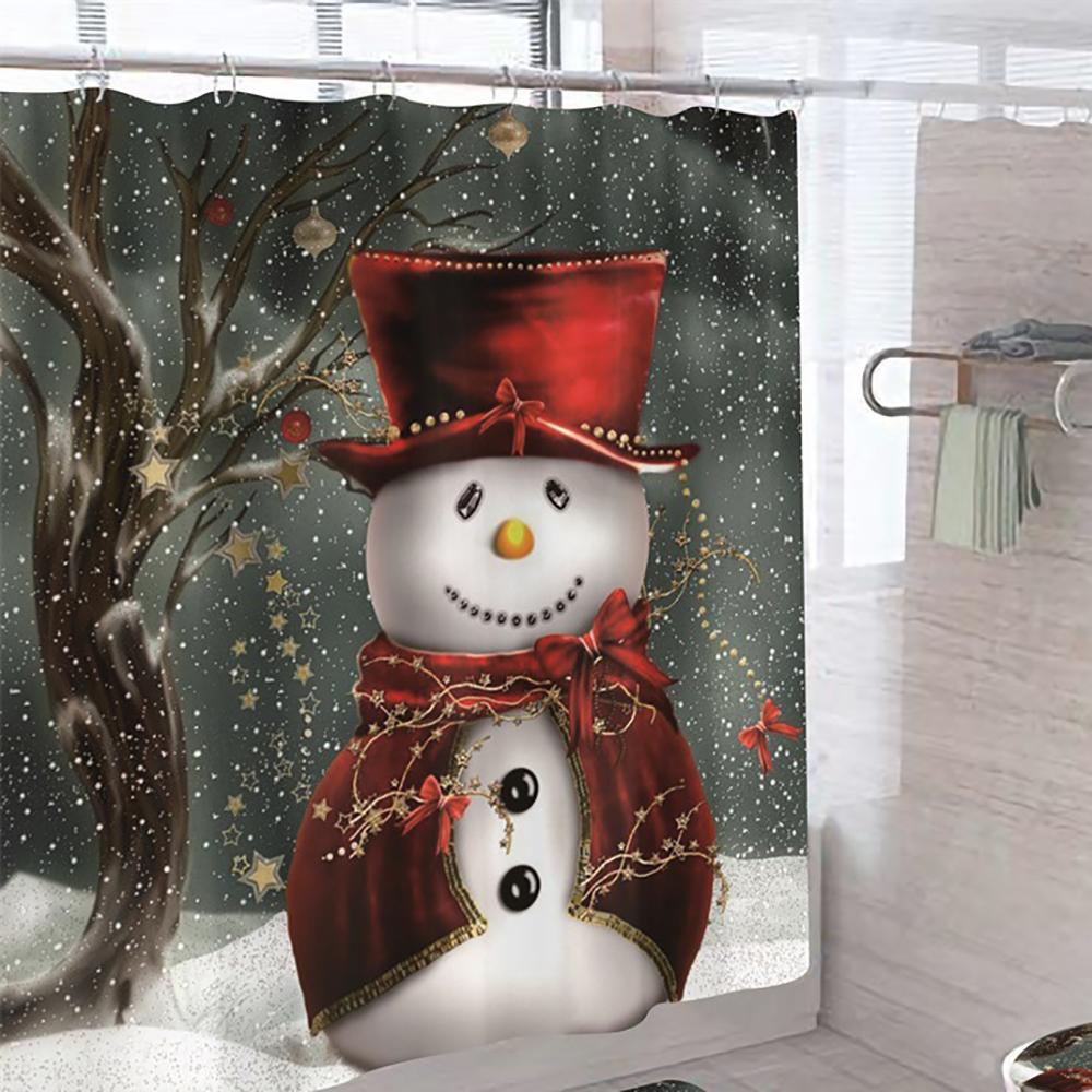 1PC Christmas Shower Curtain Bathroom 180*180cm Christmas Decorations
