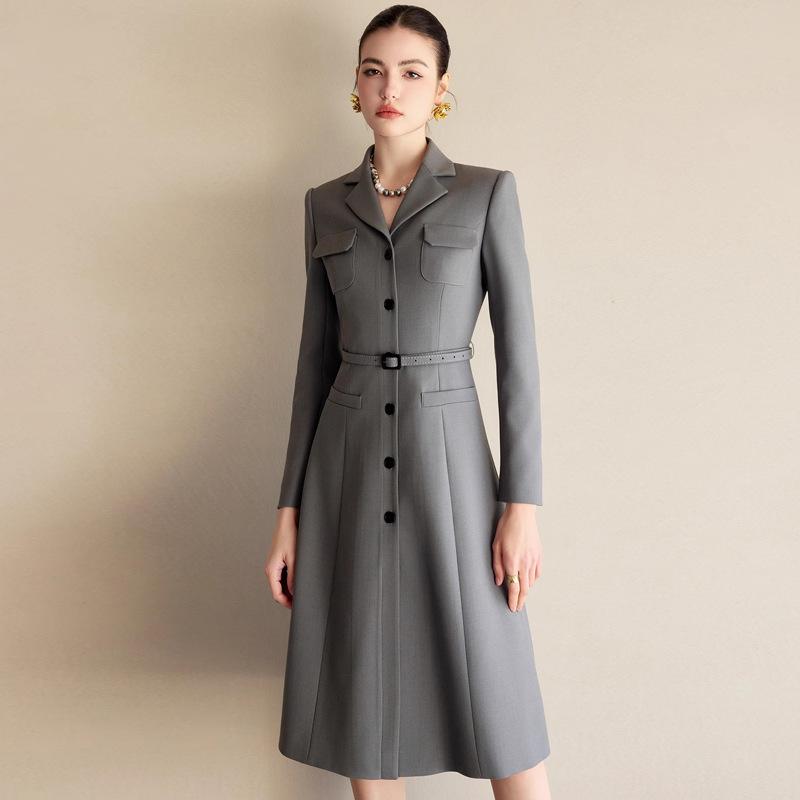 Women's Gray Mid-Length Lapel Dress Suit - Spring Fashion Collection