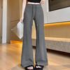 Women Summer Flared Pants Gray Casual Sweatpants Loose Fit High Waist Drawstring Slimming Trousers
