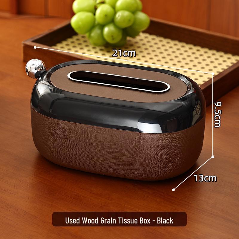 Retro Round Wood-Plastic Tissue Box with Lid for Home or Living Room Countertop Textured Tissue Box чёрный