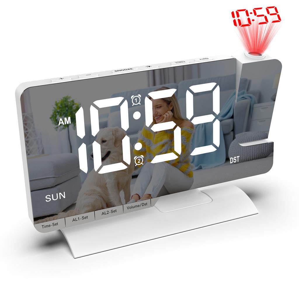 LED Digital Alarm Clock with Time Projection, Dual Alarms, USBCelsiusType-C Charging Ports, 6-  Dimmable, Daylight Saving Time (DST), Snooze