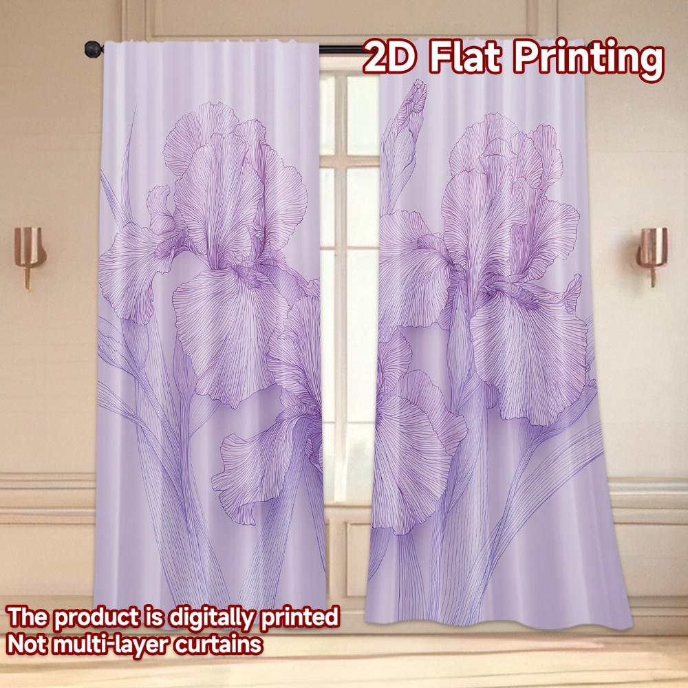 Set Of 2 Flat Printing Curtains Without Rod Floral Harmony Lavender Holiday Easter Printed Prints Light Filtering Made Polyester