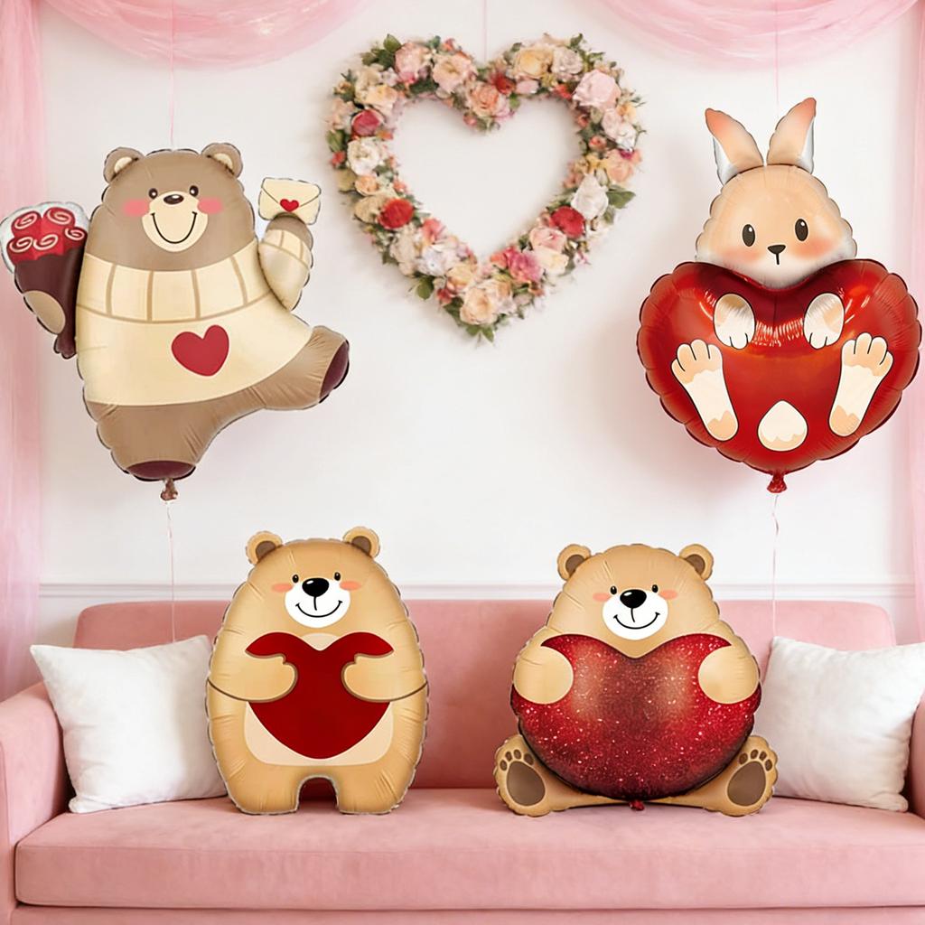 4/8/12Pcs Heart Shaped Bear Balloons Cartoon Standing Bear Valentine'S Day Wedding Decor Foil Balloons Engagement Anniversary