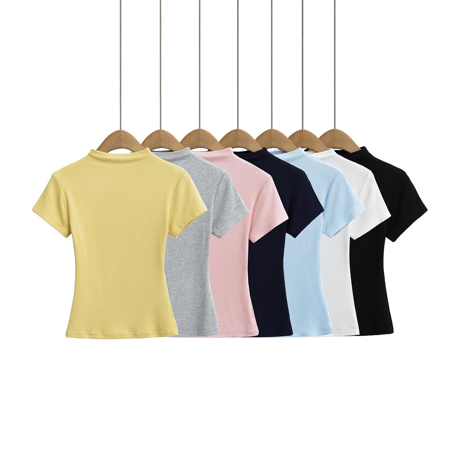 

Elegant Waist-Cinching Short-Sleeve T-Shirt - Women s Summer Slim Fit Medium
