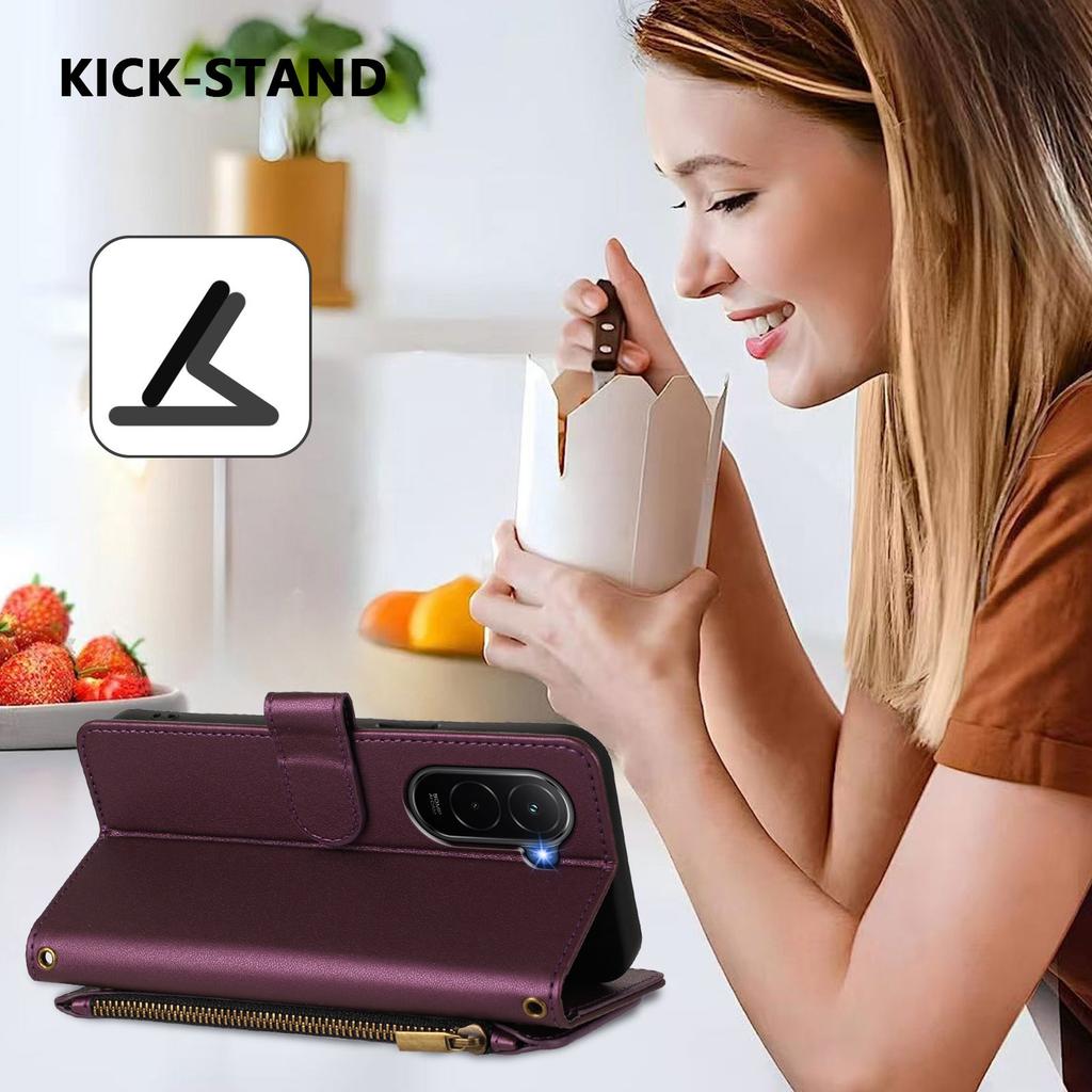 For Xiaomi Poco M7 Plus 5G/M7 4G (169mm) Leather Case Butterfly Floral Imprint Zipper Wallet Stand Cover with Wrist Strap