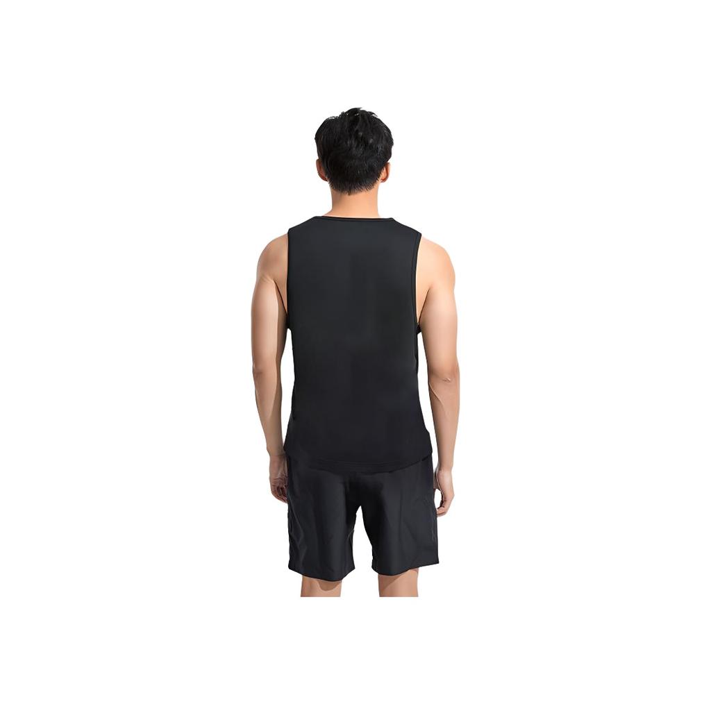 Li-Ning Solid Color Round Neck Sleeveless T-Shirt And Mid-Waist Elastic Shorts Casual Sports Set Men Sets Black ZHMB407-1+ZHMB063-2