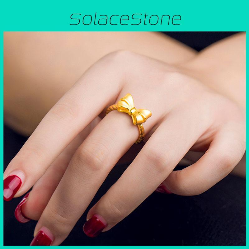 Open Lovely Adjustable Butterfly Knot Ring In Premium Gold Plated Brass For Womens Sweet Charm