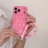 Simple solid color three-dimensional wave case, suitable for iPhone17Pro max Apple 16 mobile phone case 14/15 lanyard case