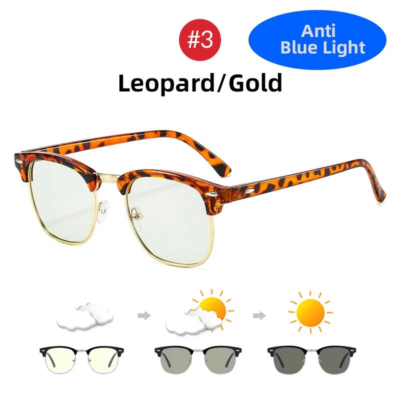 Semi Rimless Photochromic Glasses Men Anti Blue Light Blocking Color Changing Eyeglasses Square Computer Ray Retro Women Eyewear