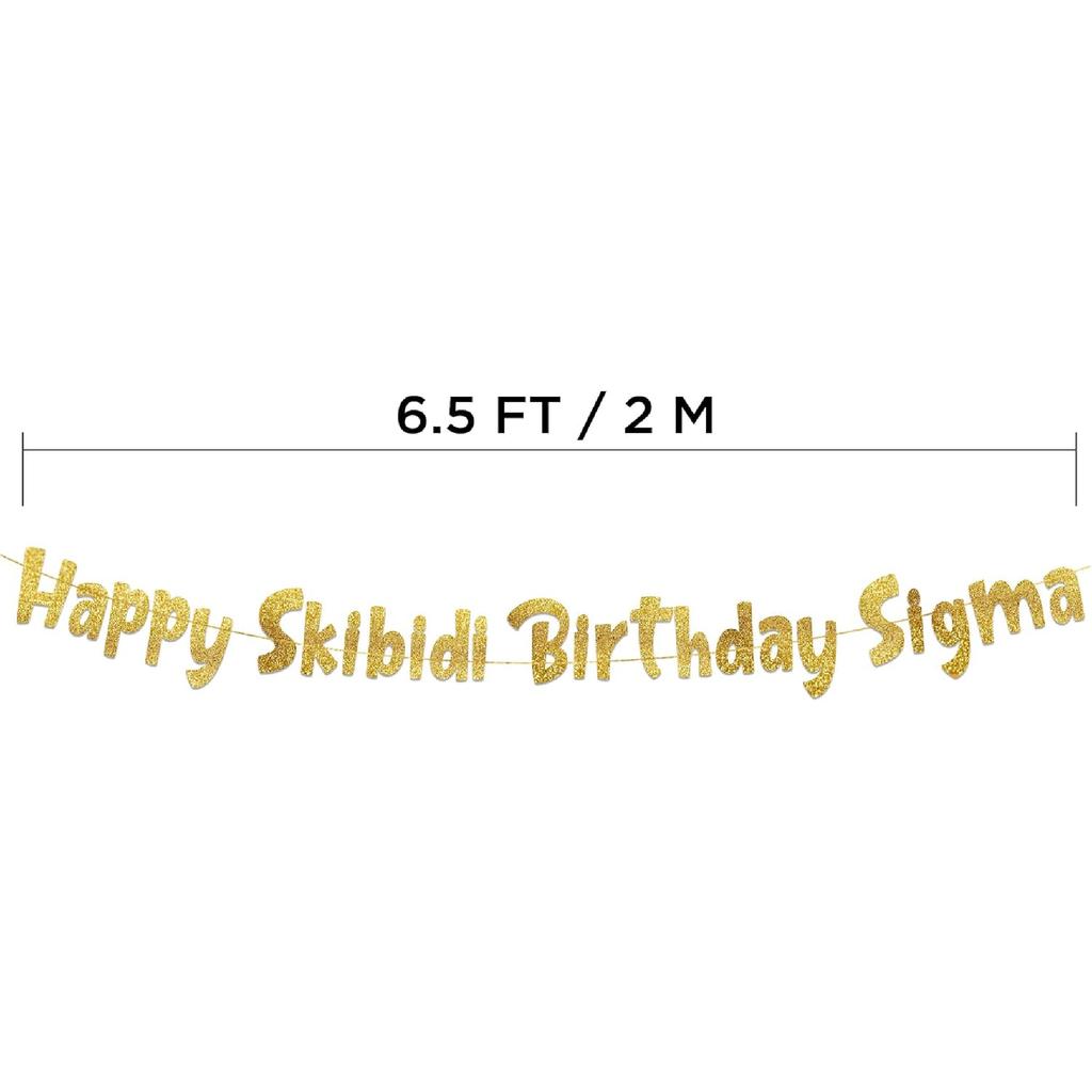 Happy Skibidi Birthday Sigma Gold Glitter Banner - Gen Z Slag - Funny Zoomer Birthday Decorations, Favors, Supplies, Ideas and Gifts