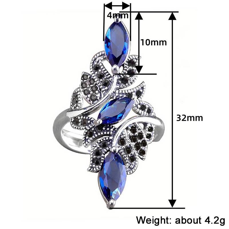 Huitan Marquise Shaped Design Women Opening Ring Inlaid Bright Black/Blue CZ Elegant Wedding Accessories Trendy Party Jewelry