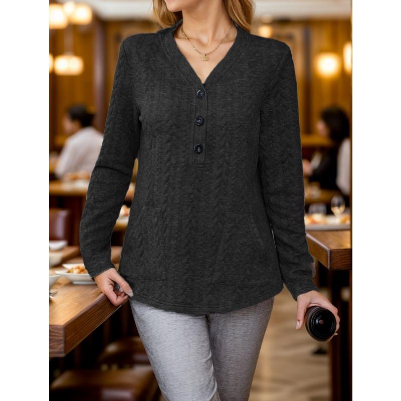 Damen Herbst und Winter Neu Langärmeliges Strick Zopfmuster Mode Einfarbiges T-Shirt