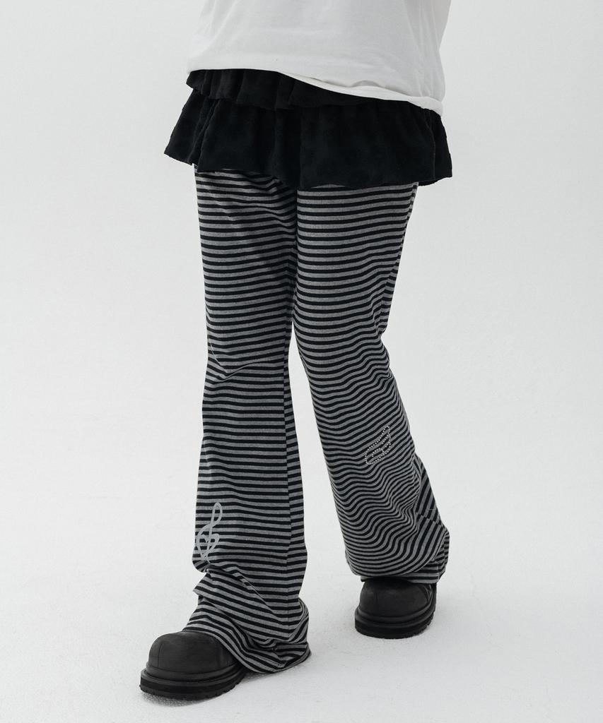 HIGH SCHOOL DISCO Striped Tiered Skirt Pants_Black