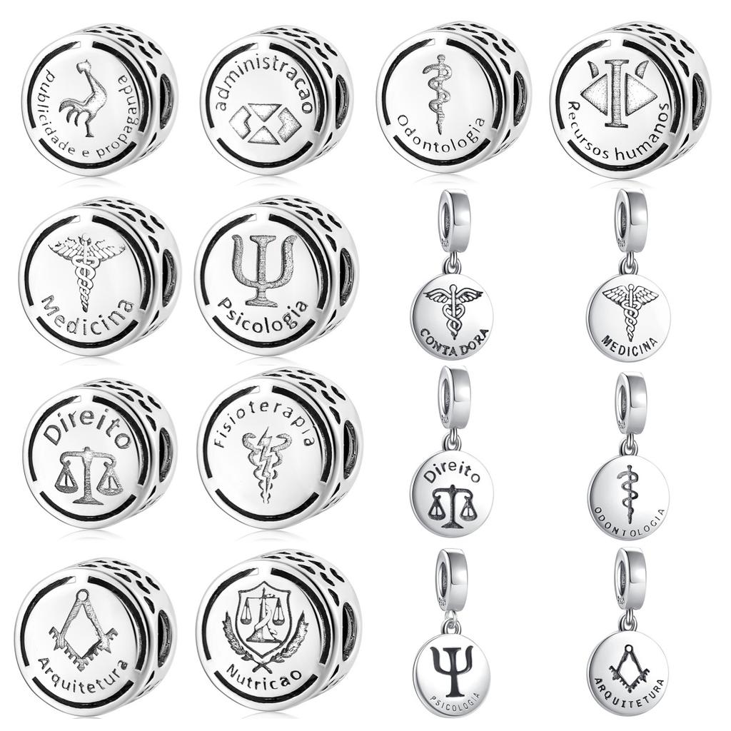 Europe Newplated Copper Occupation Round Pendant Charm Bead Fit Original Pa Bracelet Diy Women Jewelry For Gift