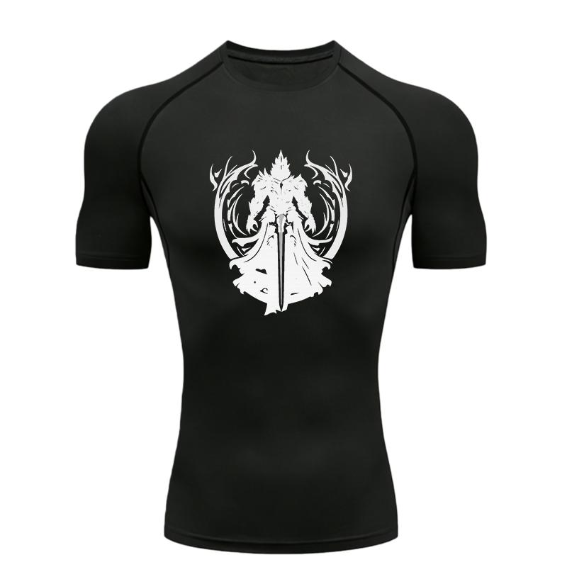 Men's Sports T Shirt Training Fitness Gym Jogging Running Workout Compression Shirt Black Knight Design