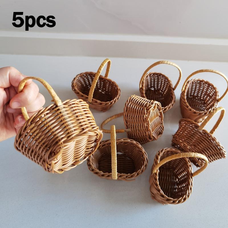 5pcs Mini Woven Baskets Faux Rattan Decorative Storage Baskets with Handles | Multipurpose for Weddings, Parties, and Home Decor