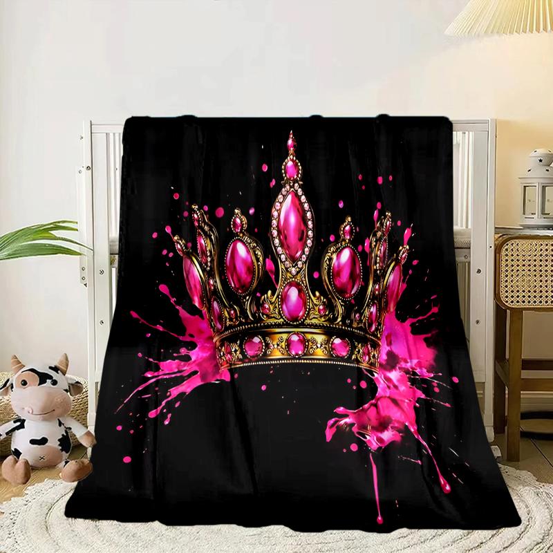 Pink Crown Sparkle Majesty Blanket Flannel Blanket for bed, sofa, Camping, Hiking, Picnic Essentials, gift for family Fan gifts