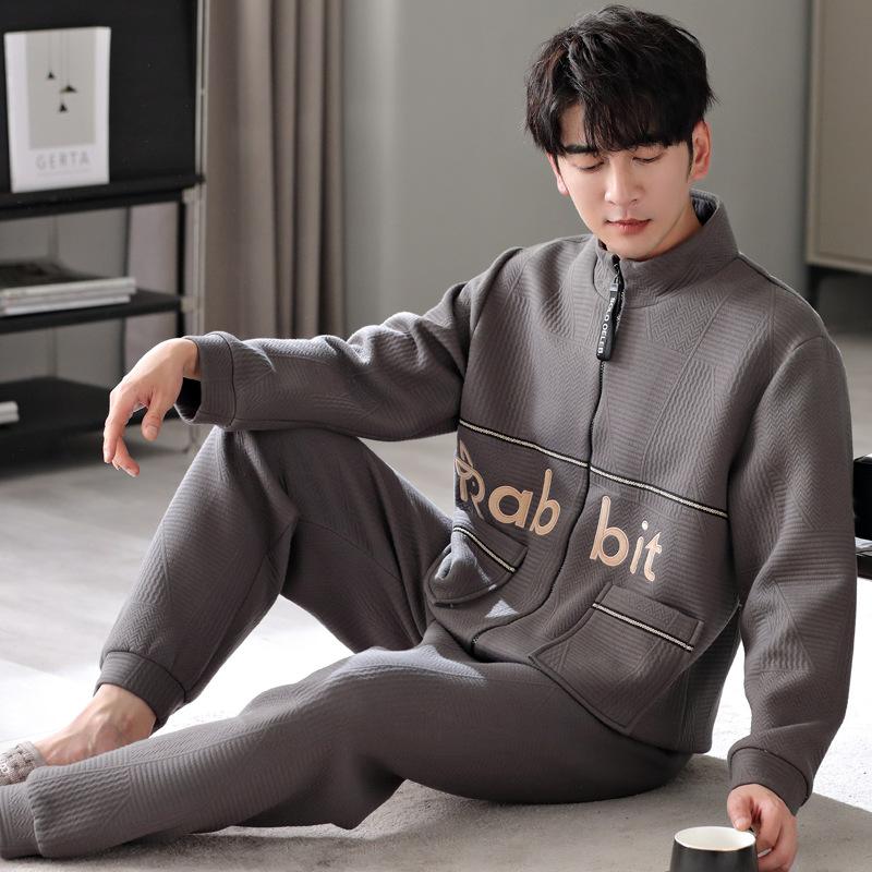 

Пижама из воздушного хлопка мужская осенне-зимняя утолщенная хлопковая с длинным рукавом с промежуточным слоем мужской зимний тонкий стеганый комплект домашней одежды XL