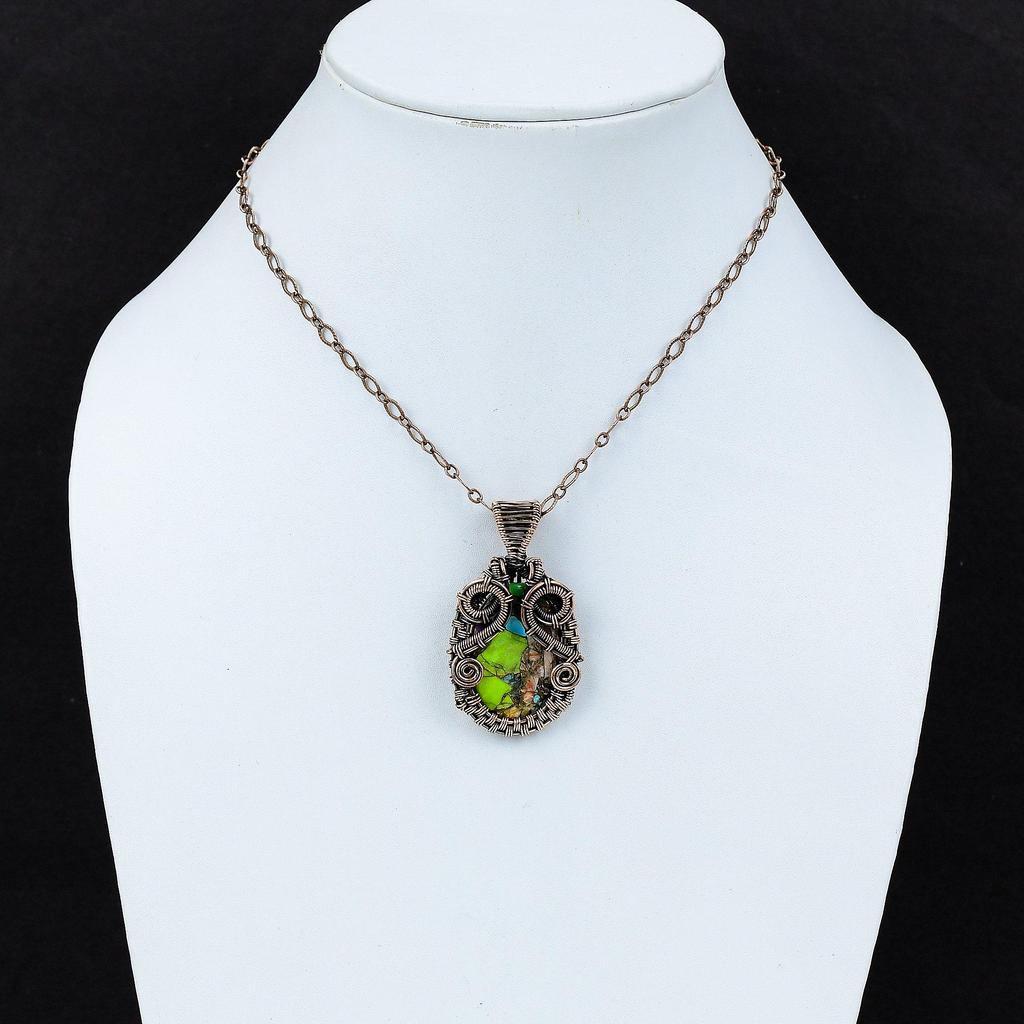 Fiesta Kingman Turquoise Pendant Copper Wire Wrapped Pendant Multi Copper Turquoise Gemstone Jewelry Handmade Pendant Dainty Copper Jewelry