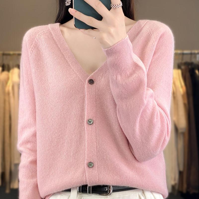 V-neck Cardigan for Women In Autumn and Winter Style Osmanthus Needle Knitted Cardigan Gentle and Versatile Long-sleeved Sweater Jacket