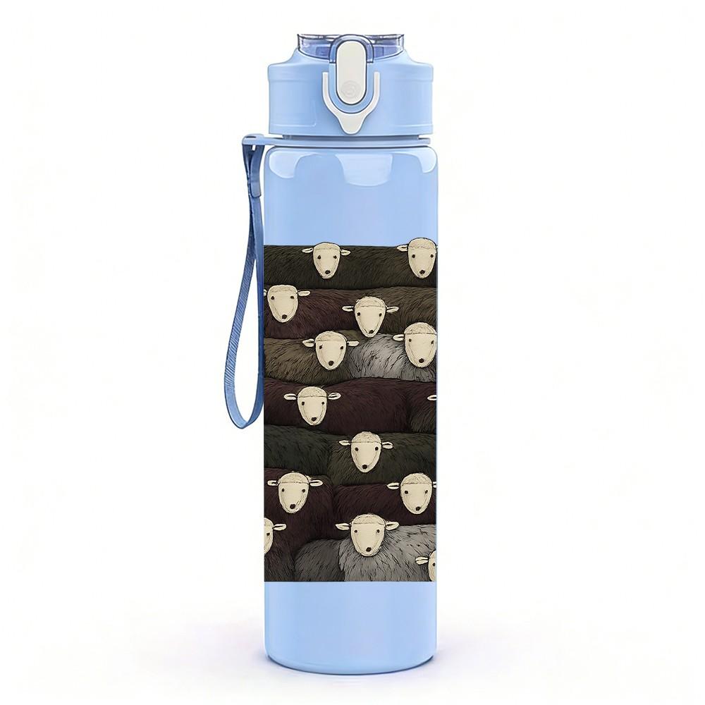 1PC Dark Fabric White Floral Texture 750ml Color Plastic Sports Water Bottle Leakproof Flip Straw Lid For Sports Office Home Use
