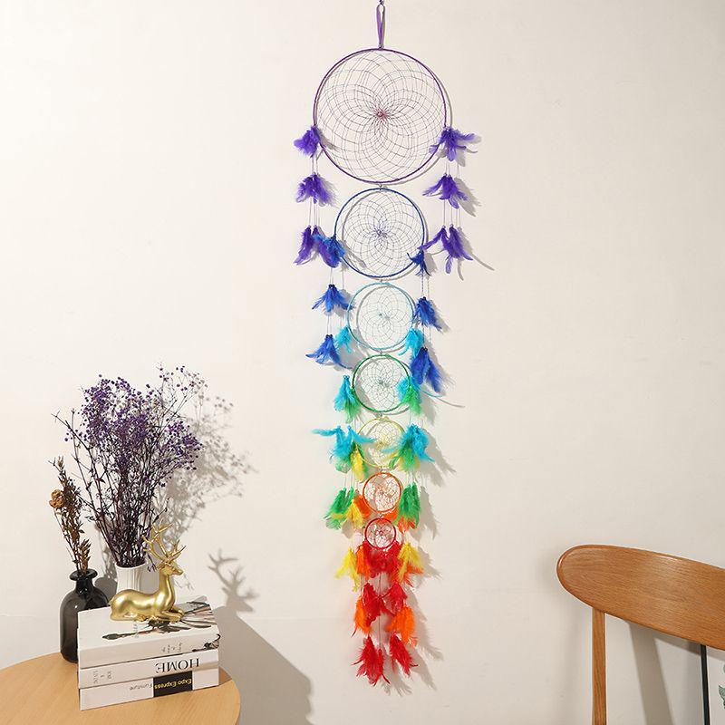 Handmade Indian Dream Catcher Feather Wind Chime - Creative Wall Hanging for Bedroom or Homestay Decoration
