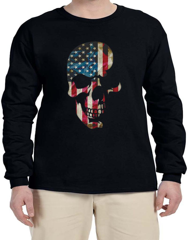 USA Skull American Flag Cool Skull Design Long Sleeve T-Shirt Long Arm Shirt