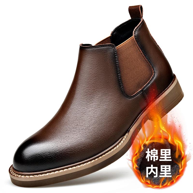 FashionAutumn Winter Designer Chelsea Boots for Men Fashion Solid Color Cow Leather Dress Shoes Men British Platform Ankle Boots Male