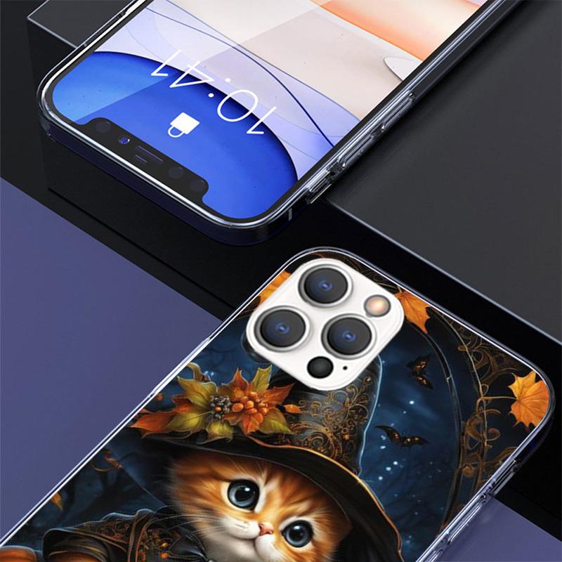 Black Kitten Halloween Pumpkin Phone Case For iPhone 17 Air 11 13 Mini 14 15 Plus 16 12 Pro Max 16E SE 7 8 Pattern Soft TPU Back