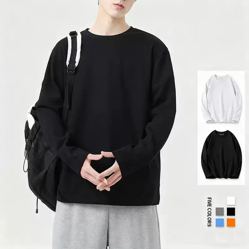 Women's and Men's Pure Cotton Long Sleeve Base Layer T-Shirt, Regular Fit, Round Neck, Solid Color, Autumn Collection, for Couples.