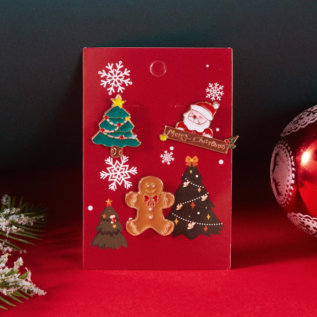 Cute 3 Pcs/Set Cartoon Christmas Brooch Set Pin For Women Girl Tree Santa Claus Elk Collar Lapel Badge With Card Jewelry Gift