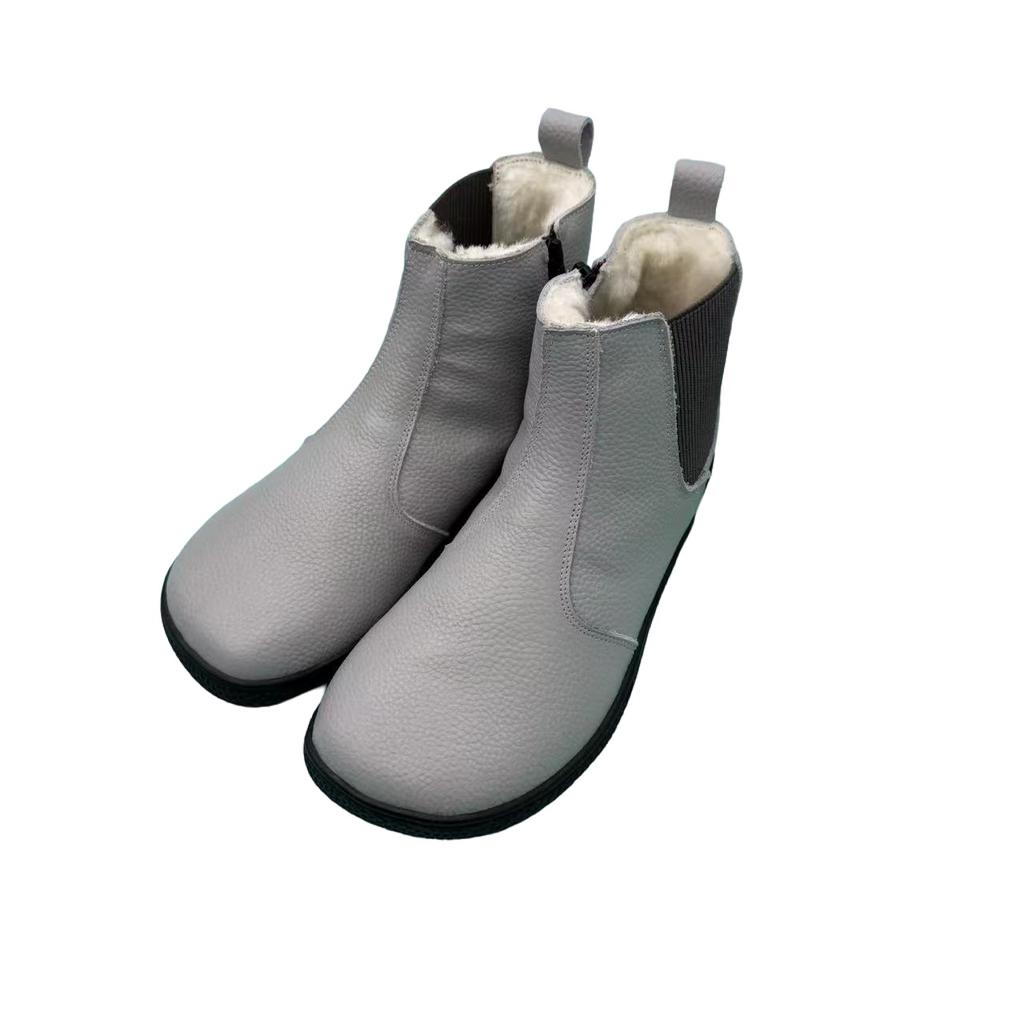 Botas de Inverno Chelsea Barefoot de Couro Genuíno com Forro e Palmilha Quentes de Pele Natural Real para Mulheres Sola Zero Drop