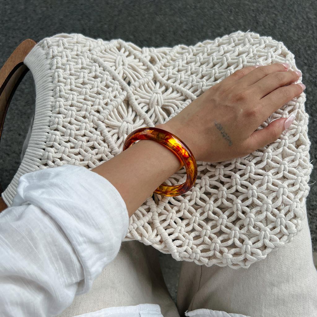 Vintage Amber Smudged Acrylic Bracelet, Stylish Marble Resin Wide Bracelet