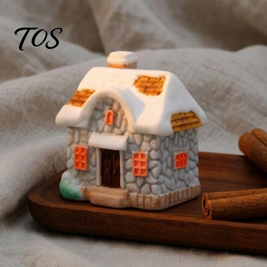 Miniature House Ornament Christmas Figurine, Resin Snow Village Statue, Tiny Winter Home Decor for Fairy Garden, Moss Landscape, Potted Plant