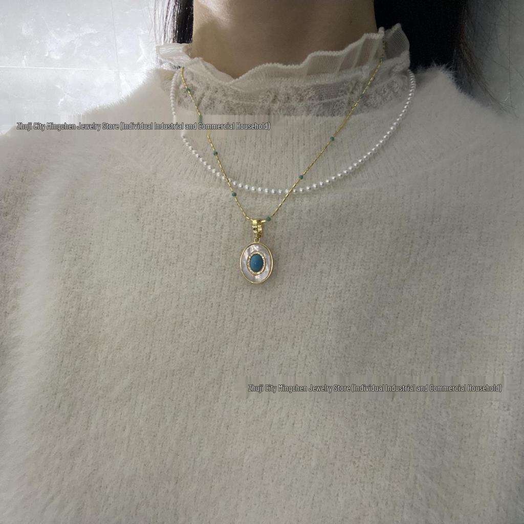 Double-Layer Turquoise & Freshwater Pearl Baby Necklace, 3-4mm, Versatile Wear