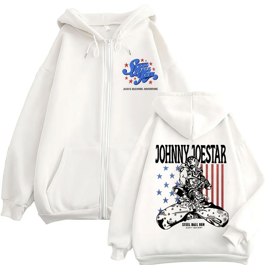Anime JoJo Bizarre Adventure STEEL BALL RUN Johnny Joestar Mikiny na zip Pánské Dámské Oblečení Mikina na zip Bunda Streetwear